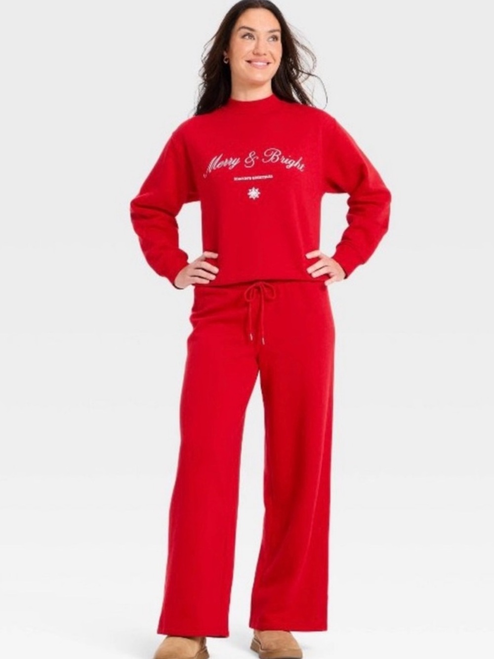 Universal Thread Wide-Leg Red Knit Drawstring Pants M - Picture 3 of 5